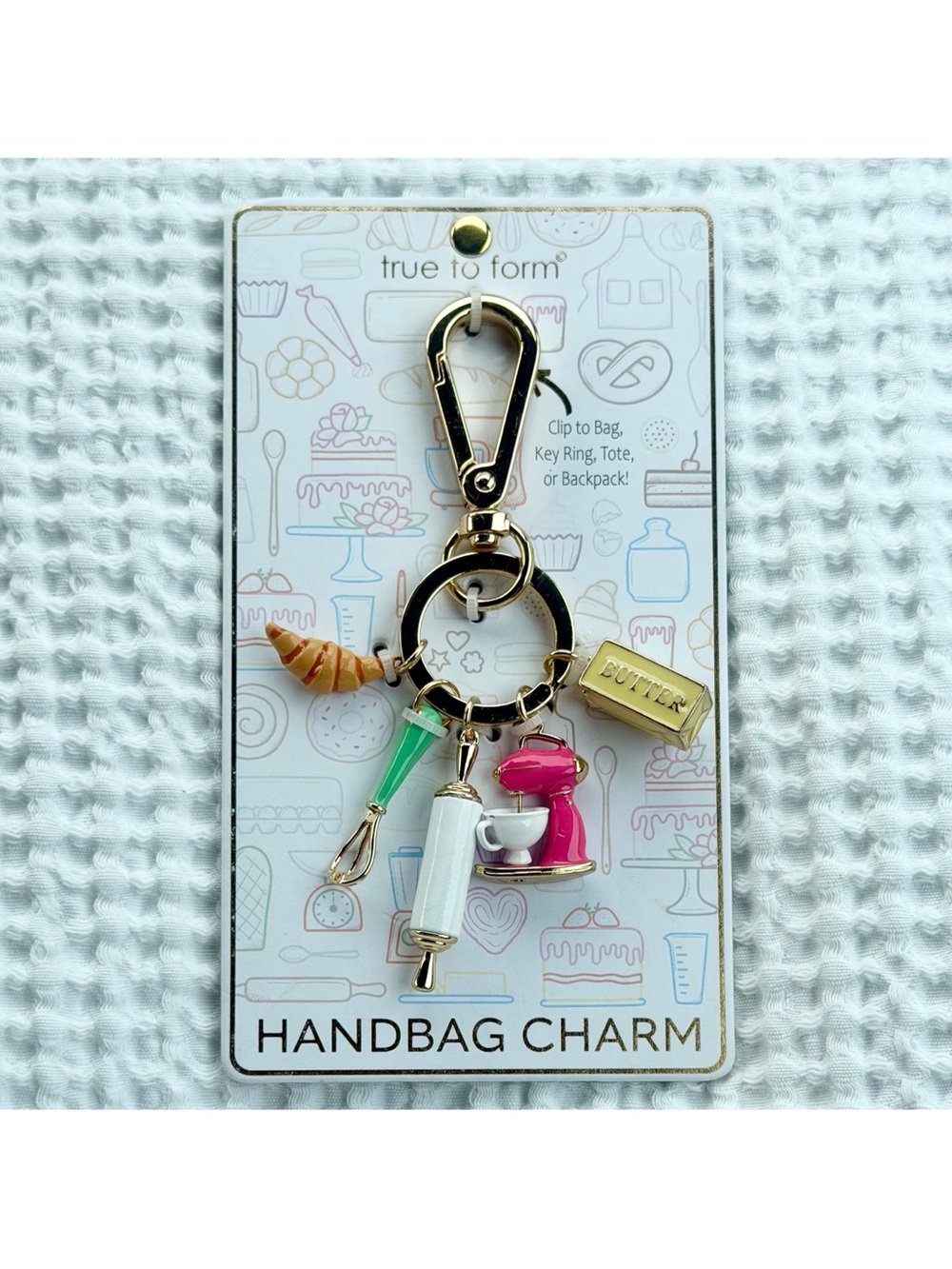 True to Form Baking Hand Bag Charm Whisk Mixer Croissant Butter Mom Baker Gift